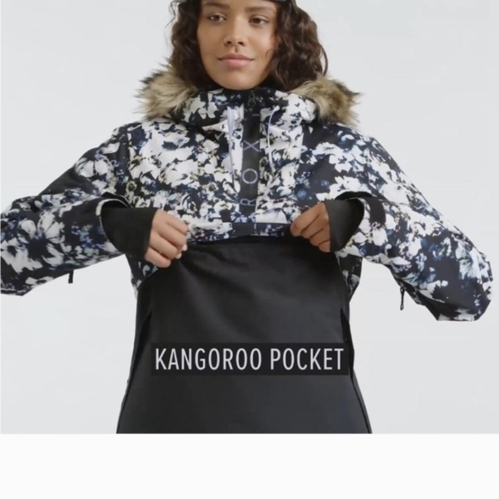 Roxy Shelter Jacket Black Floral Print Snow Anorak Style Pullover XS - Picture 5 of 7